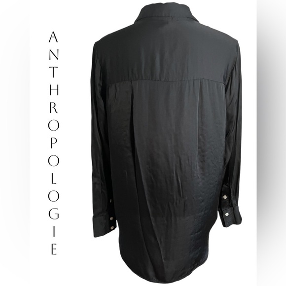 Anthropologie | Black Satin Button Down Top - Picture 2 of 5